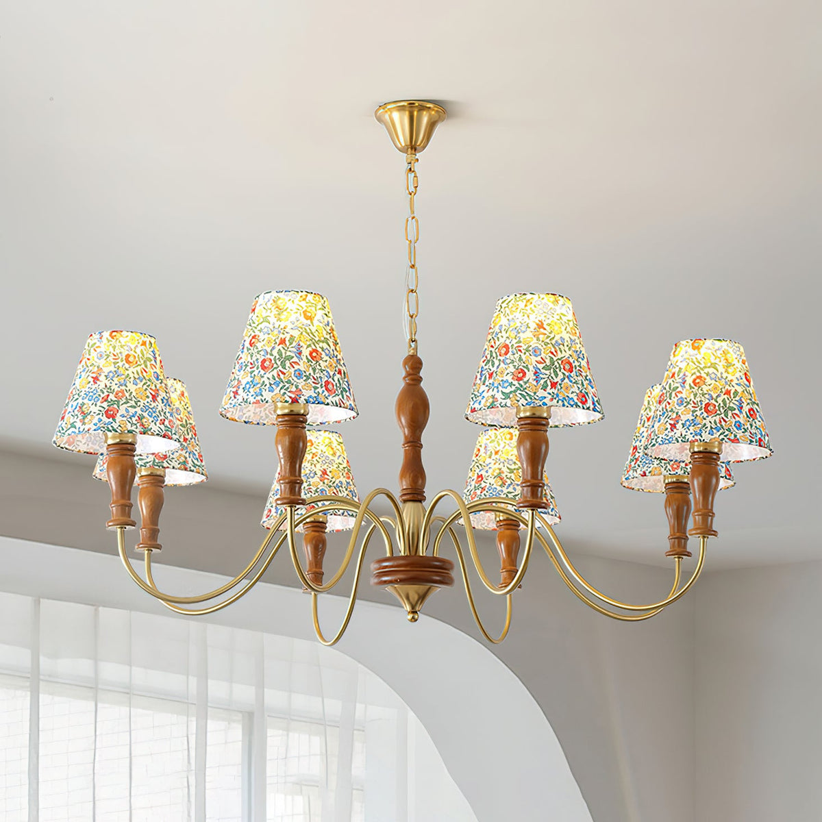 Syvar - Lámpara de Araña Techo Floral de Metal y Madera - 3 - 6 o 8 Luces - Ideal para Salones y Comedores - Lámparas de Techo Modernas