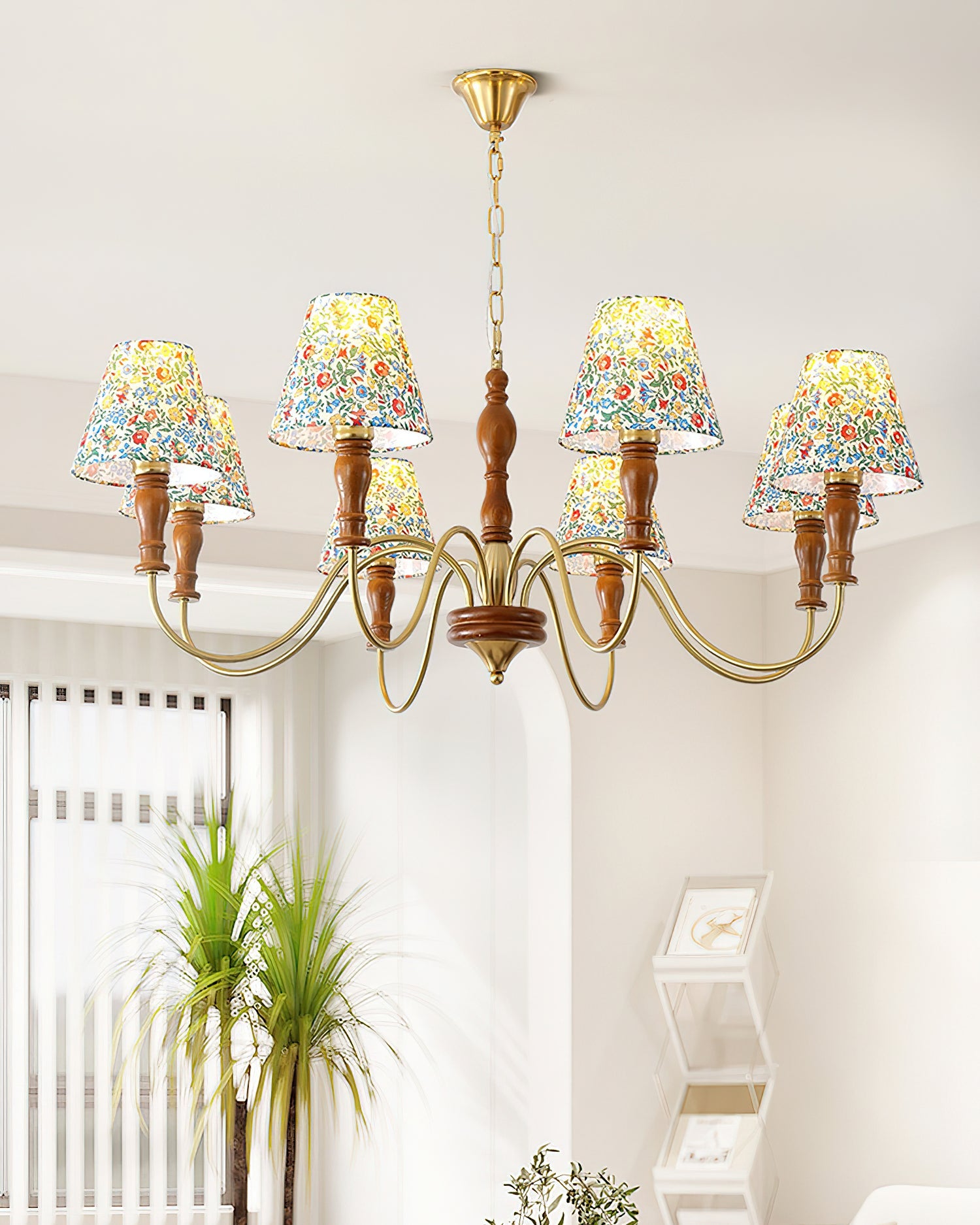 Lámpara de Techo Floral Alyssa de Metal y Madera, 3, 6 o 8 Luces, Ideal para Salones y Comedores - Lámparas de Techo Modernas 4