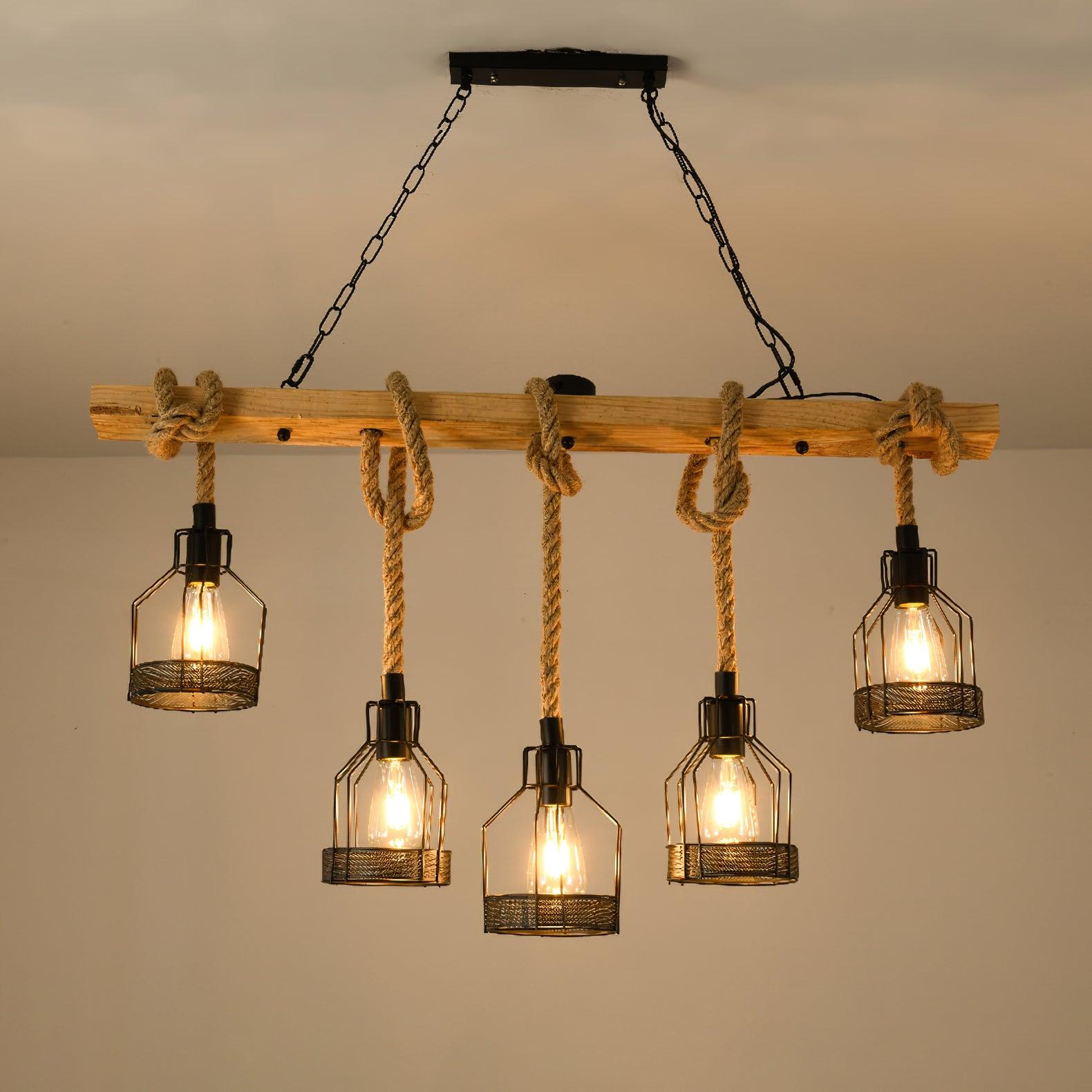 Lámpara de Techo Industrial de Cuerda de Cáñamo con 5 o 8 Luces – Chandelier Ecológico y Elegante 0