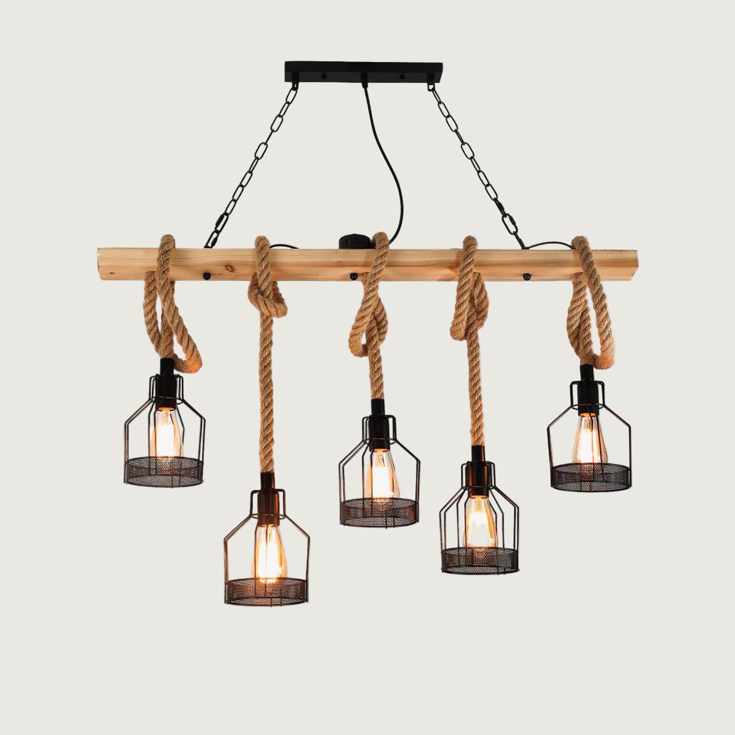 Lámpara de Techo Industrial de Cuerda de Cáñamo con 5 o 8 Luces – Chandelier Ecológico y Elegante 1