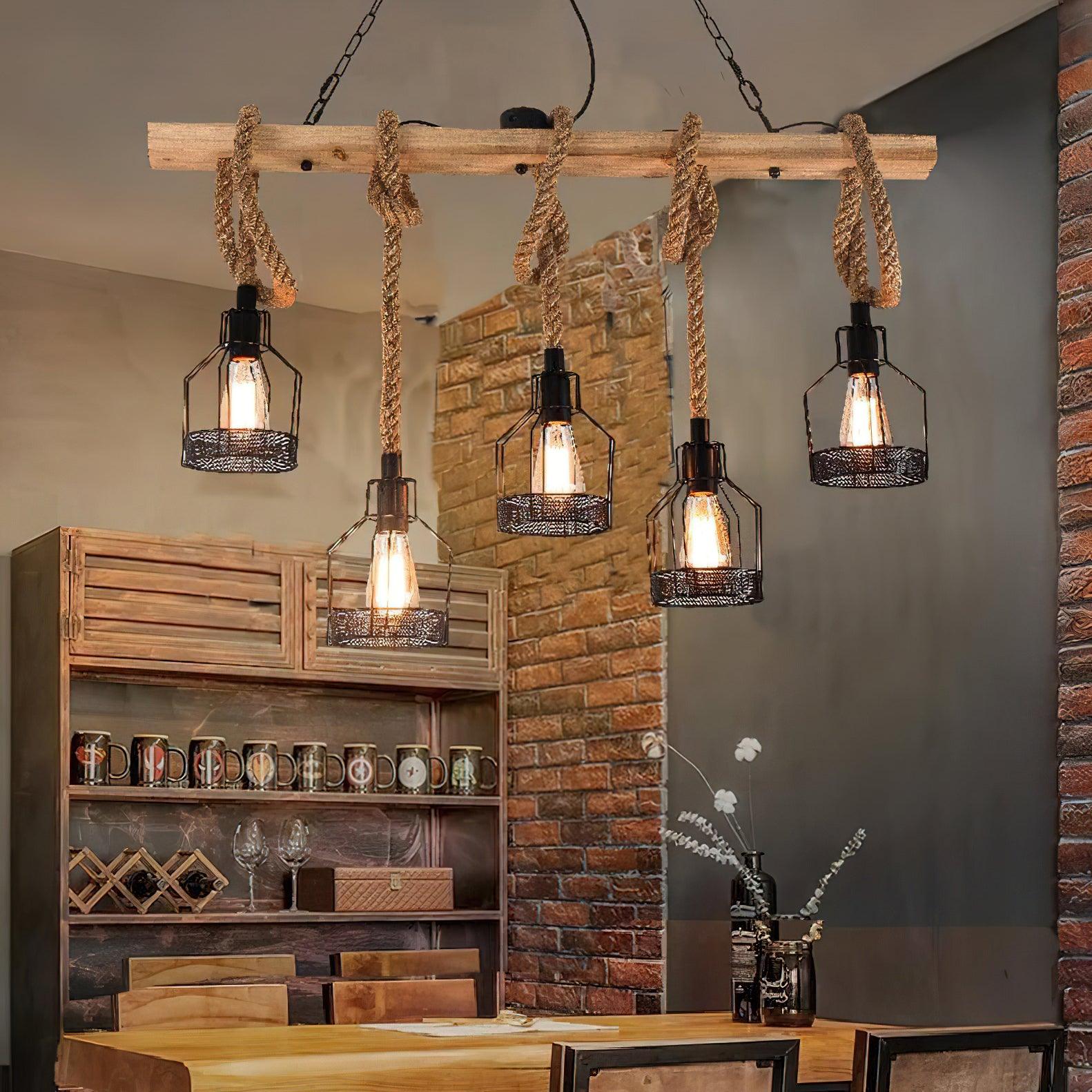 Lámpara de Techo Industrial de Cuerda de Cáñamo con 5 o 8 Luces – Chandelier Ecológico y Elegante 2
