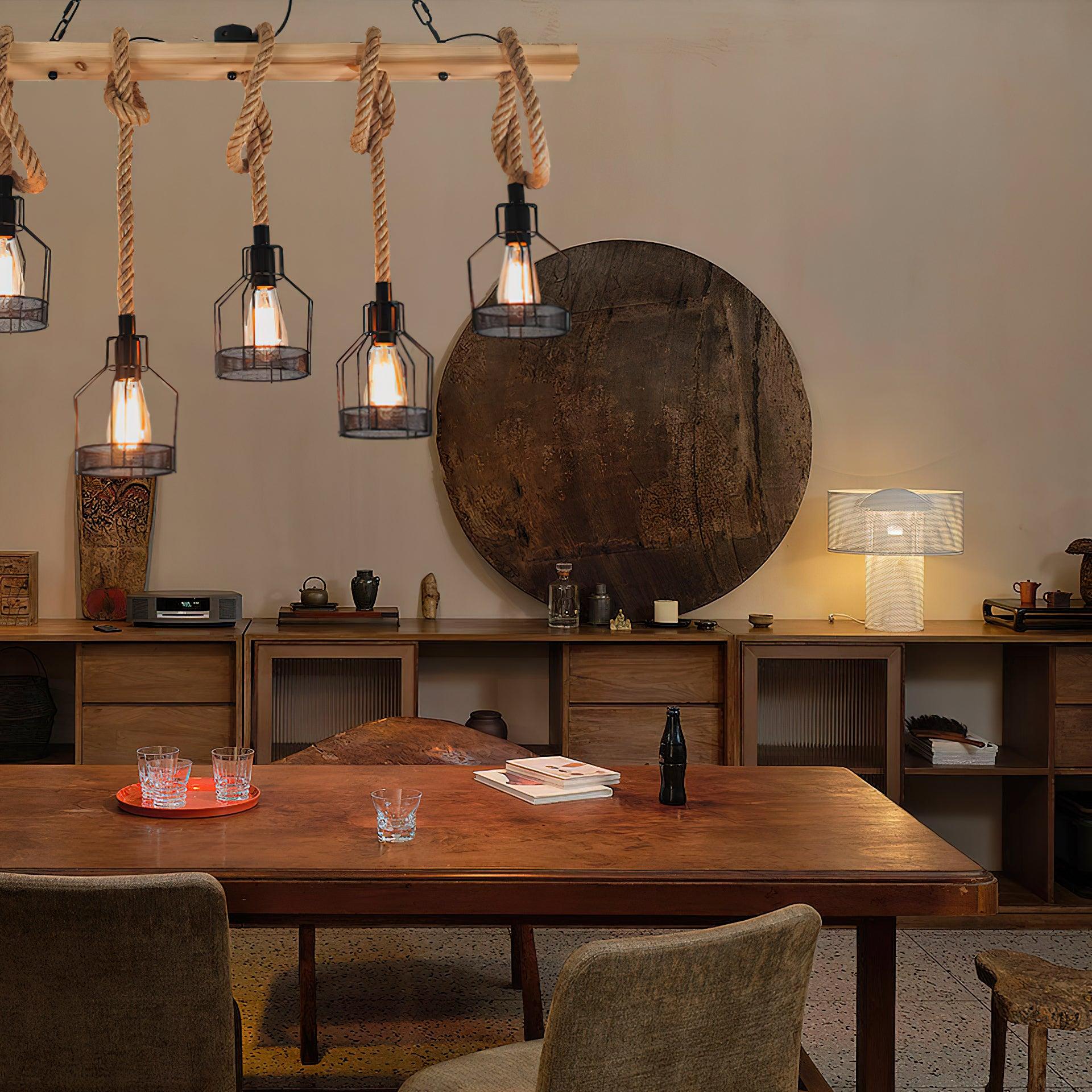 Lámpara de Techo Industrial de Cuerda de Cáñamo con 5 o 8 Luces – Chandelier Ecológico y Elegante 4