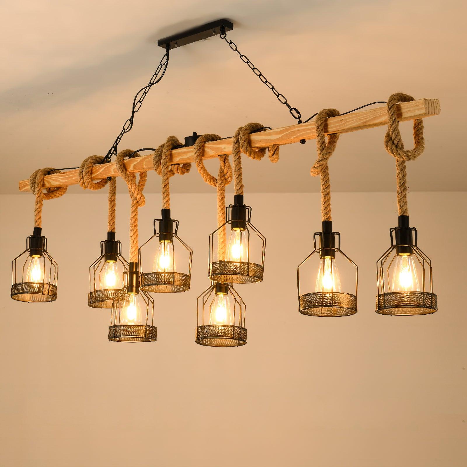 Lámpara de Techo Industrial de Cuerda de Cáñamo con 5 o 8 Luces – Chandelier Ecológico y Elegante 5