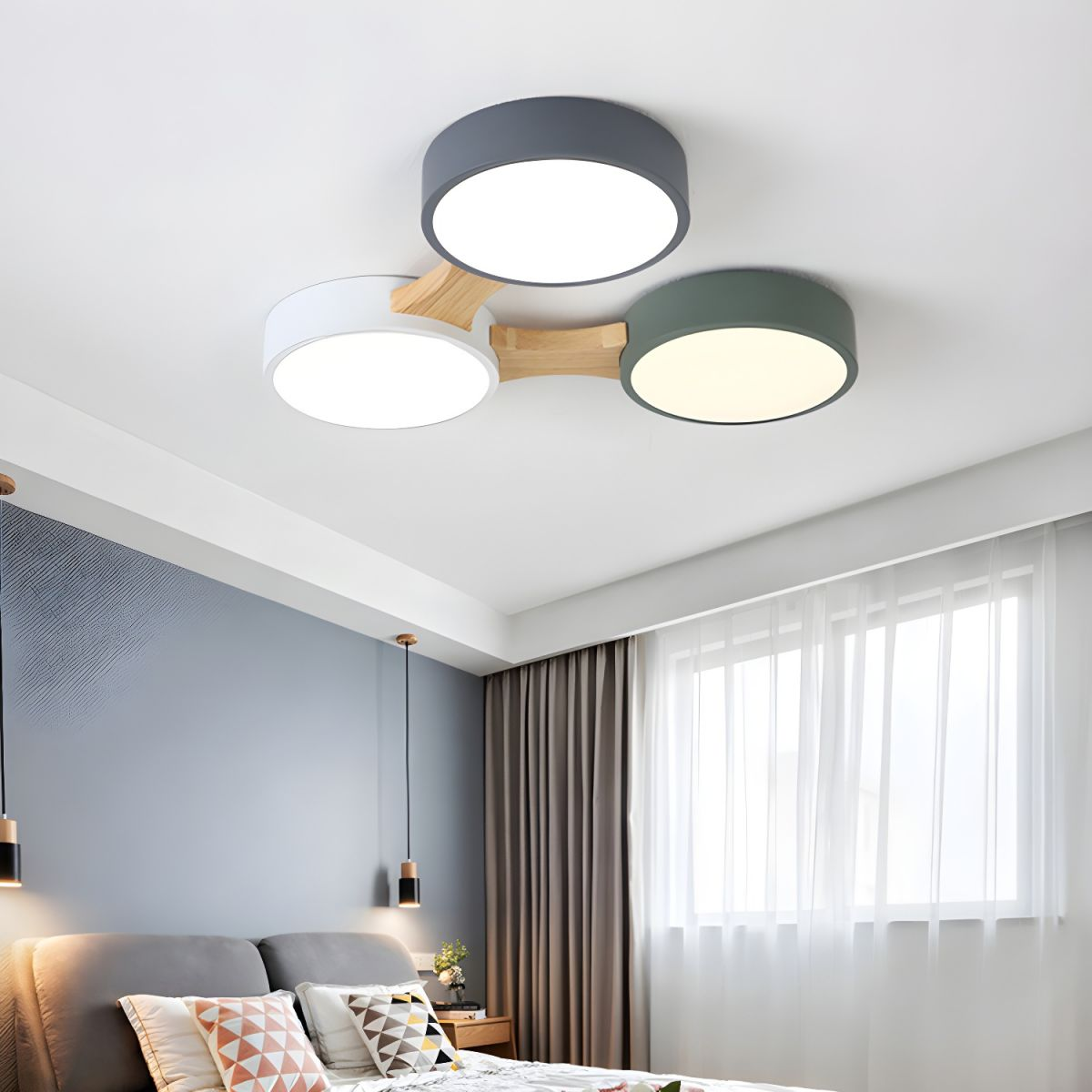 Lámpara de Techo LED Moderna Minimalista para Dormitorio, Iluminación Eficiente y Diseño Elegante, Materiales de Hierro y Madera 1