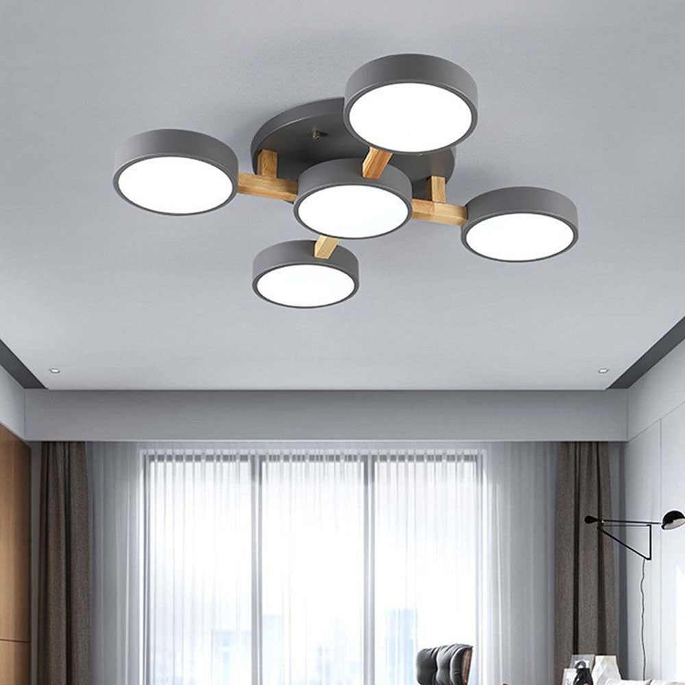 Lámpara de Techo LED Moderna de Hierro y Madera para Dormitorio – Diseño Geométrico 17