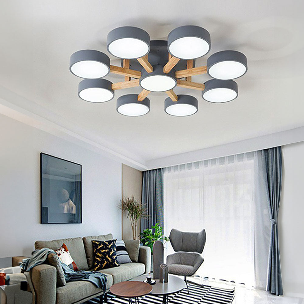 Lámpara de Techo LED Moderna de Hierro y Madera para Dormitorio – Diseño Geométrico 21