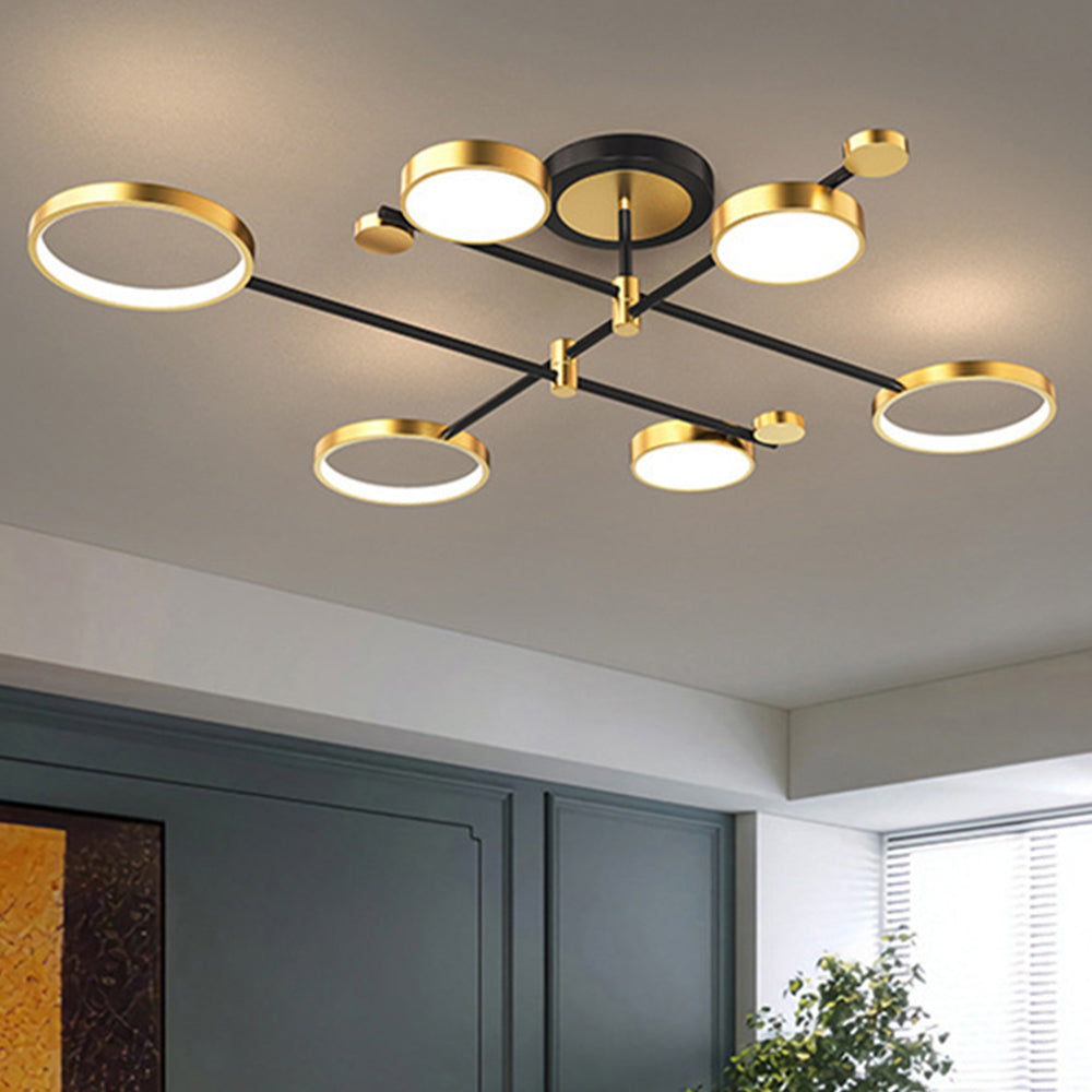 Lámpara de Techo LED Moderna en Forma de Anillos Dorados para Sala de Estar 1