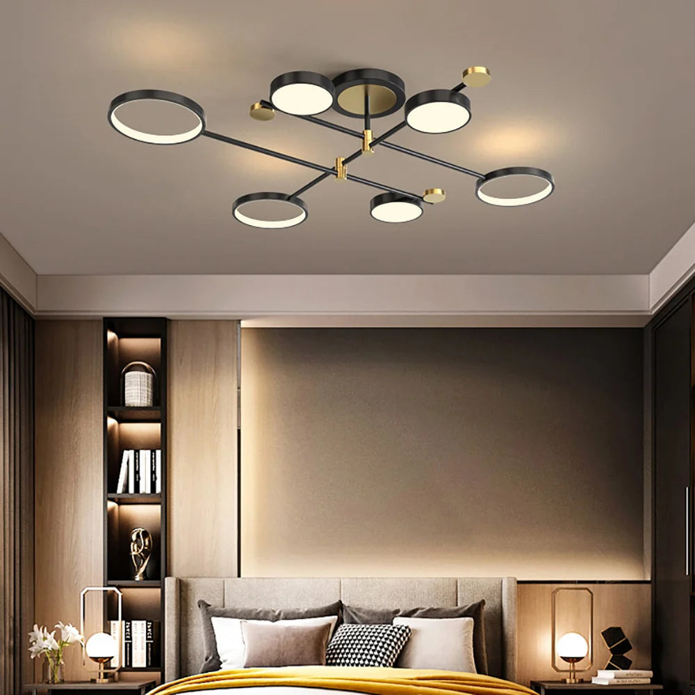 Lámpara de Techo LED Moderna en Forma de Anillos Dorados para Sala de Estar 10