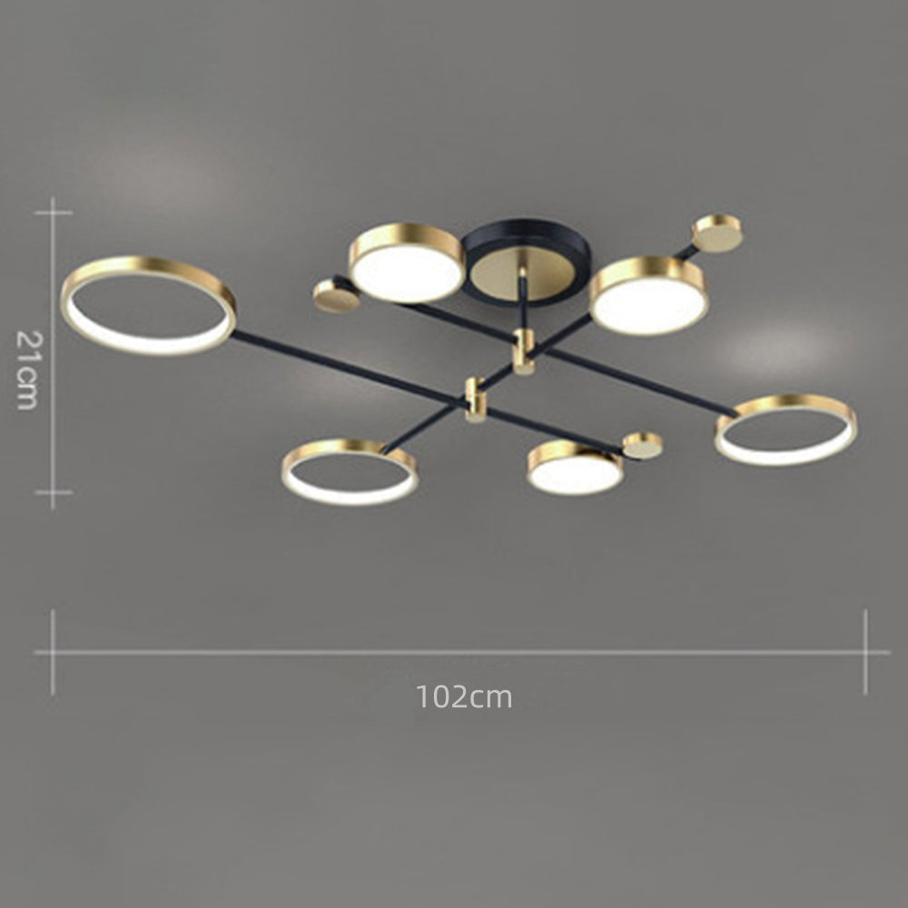 Lámpara de Techo LED Moderna en Forma de Anillos Dorados para Sala de Estar 7