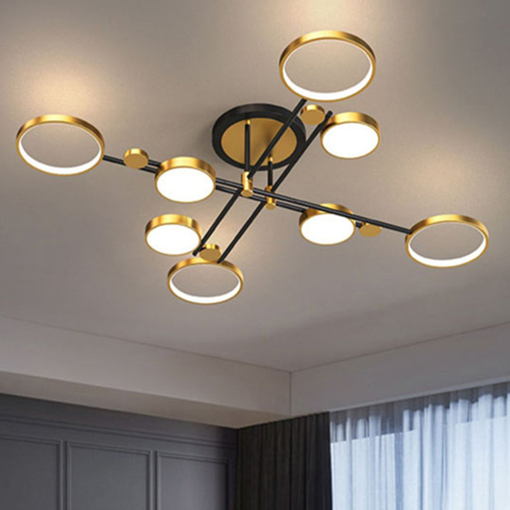 Lámpara de Techo LED Moderna en Forma de Anillos Dorados para Sala de Estar 8