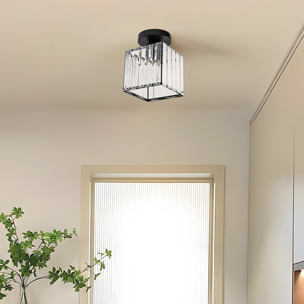 Lámpara de Techo Mini de Cristal Negra E27, 13 cm - Ideal para Espacios Pequeños y Pasillos, Plafones de Techo Elegantes 0