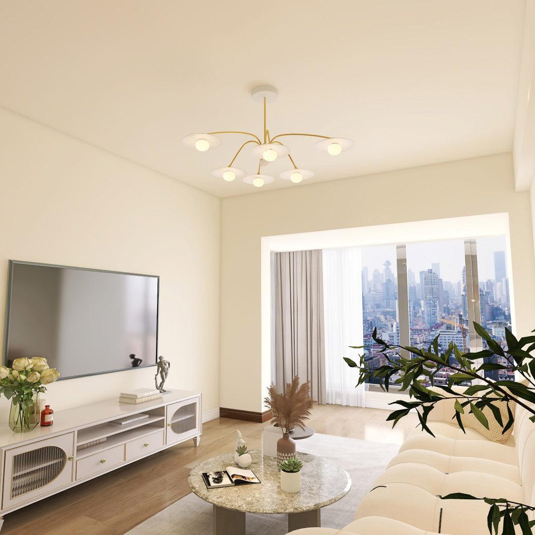 Lámpara de Techo Moderna Estilo Art Deco con Pantallas de Vidrio, 6 y 8 Cabezas, Compatible con Bombillas LED y Edison 7