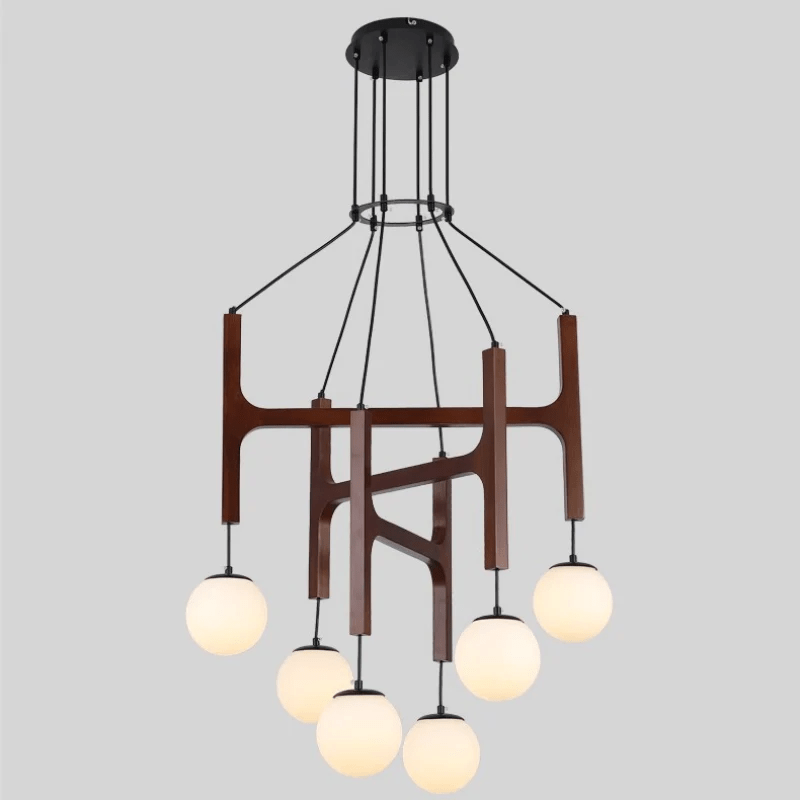 Lámpara de Techo Moderna Lunna Orb de Madera y Vidrio con 6 Esferas de Luz, Ideal para Iluminación Interior 6