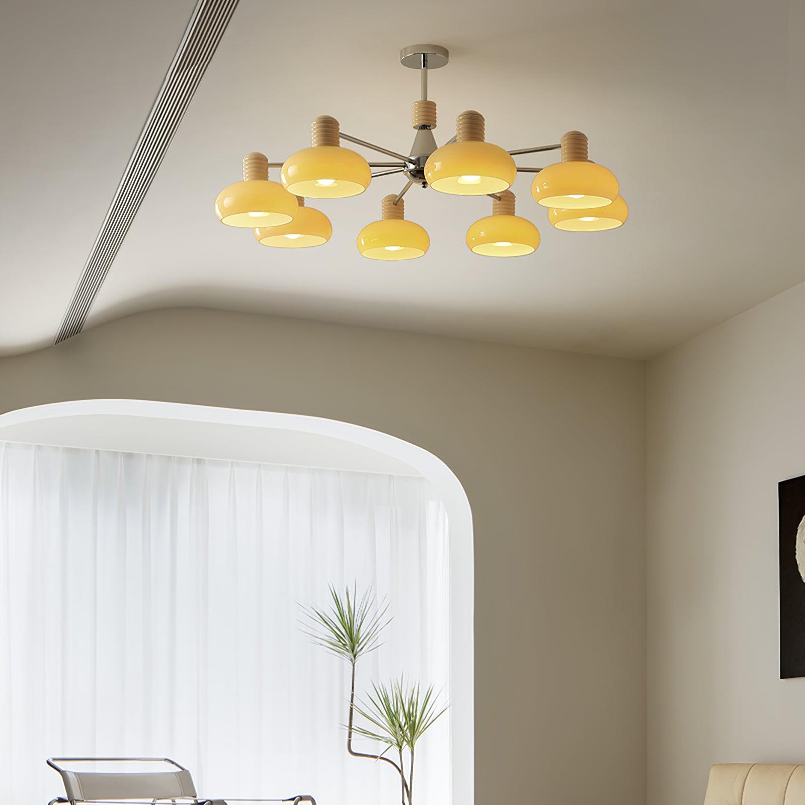 Lámpara de Techo Moderna Persimón de 3 Cabezas con Pantallas de Vidrio Beige para Comedores y Salas de Estar 2