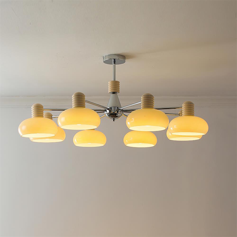 Lámpara de Techo Moderna Persimón de 3 Cabezas con Pantallas de Vidrio Beige para Comedores y Salas de Estar 9