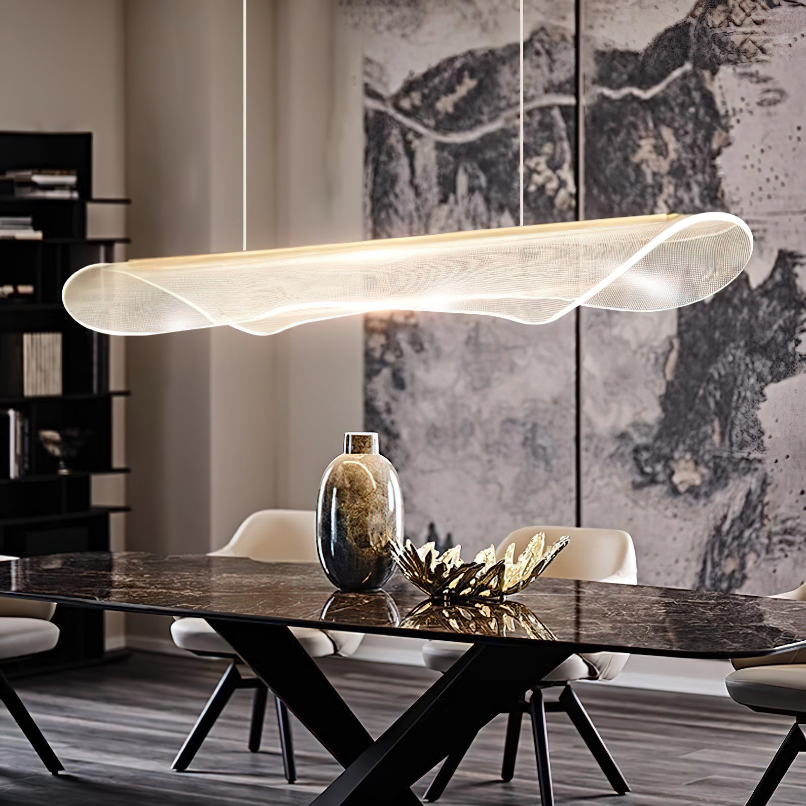 Lámpara de Techo Moderna de Acrílico y Aluminio para Comedor - Diseño Elegante y Versátil, 100-150cm, Luz Cálida, Neutra y Fría 2