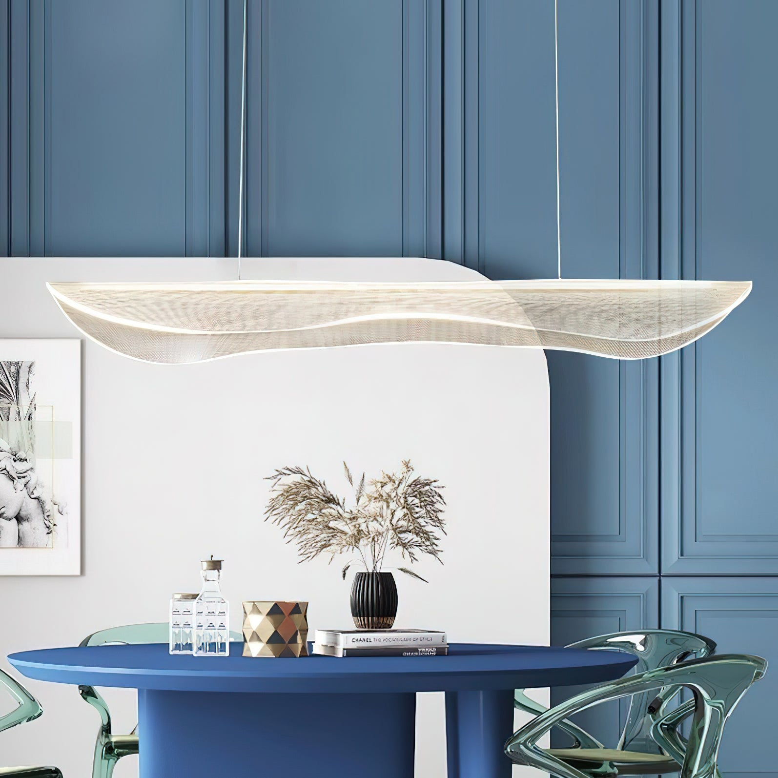 Lámpara de Techo Moderna de Acrílico y Aluminio para Comedor - Diseño Elegante y Versátil, 100-150cm, Luz Cálida, Neutra y Fría 8