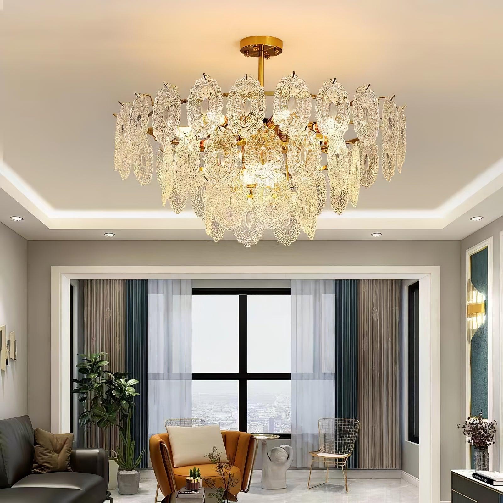 Lámpara de Techo Moderna de Cristal en Forma de Onda con Acabado en Oro – Varios Tamaños y Compatible con LED 4