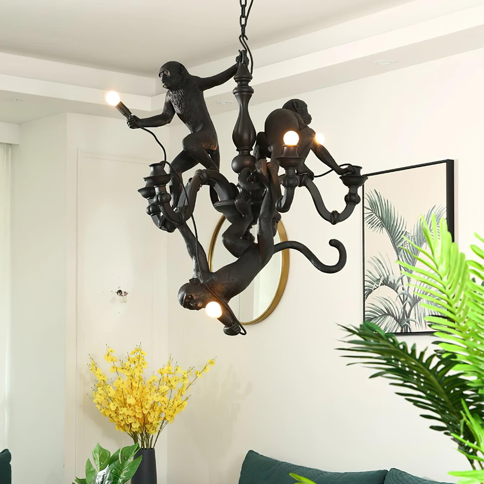 Lámpara de Techo Monkey Chandelier de Resina y Metal – Lámpara Colgante Moderna para Interiores, Compatible con LED 2