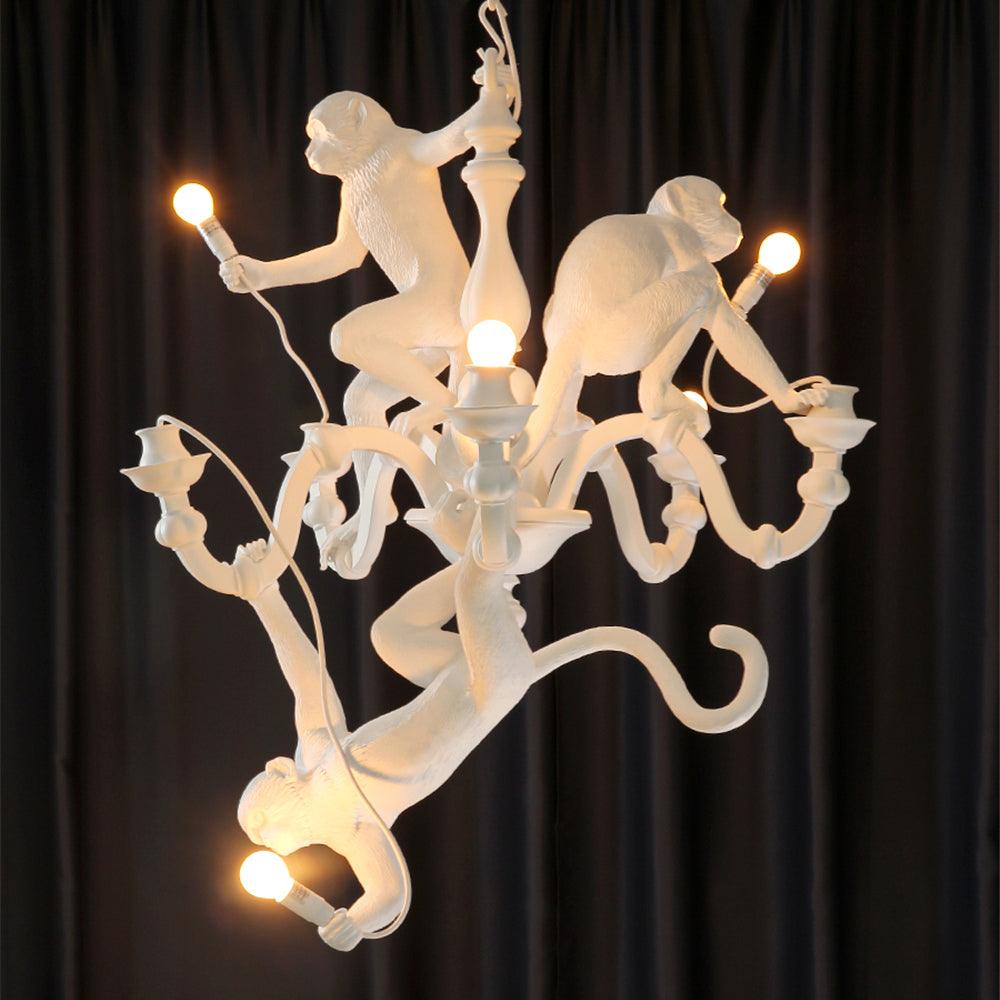 Lámpara de Techo Monkey Chandelier de Resina y Metal – Lámpara Colgante Moderna para Interiores, Compatible con LED 5