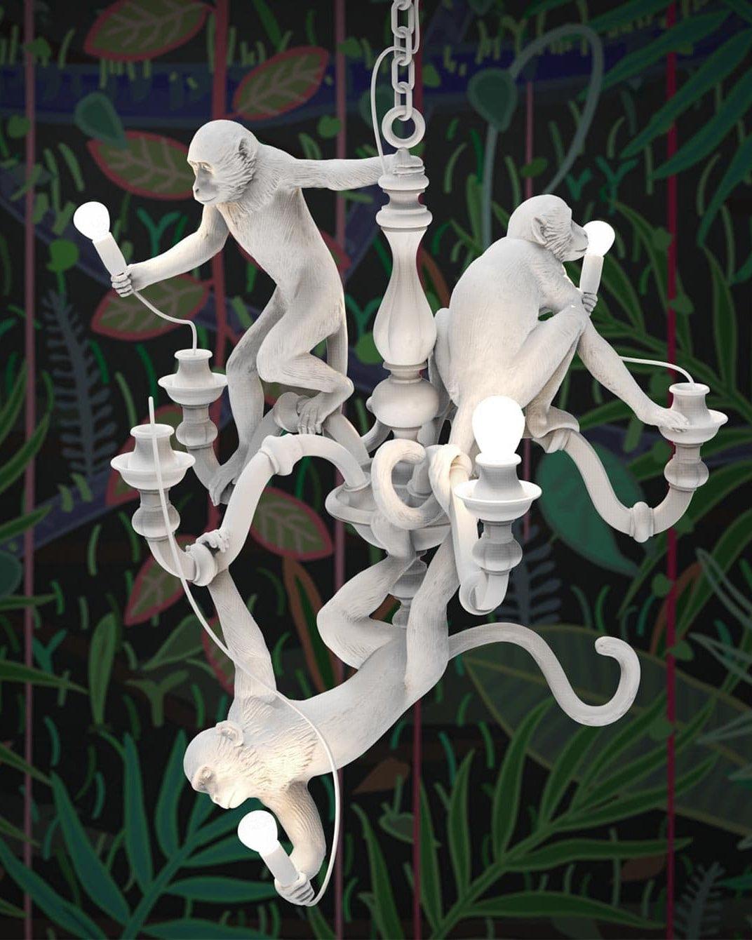 Lámpara de Techo Monkey Chandelier de Resina y Metal – Lámpara Colgante Moderna para Interiores, Compatible con LED 6