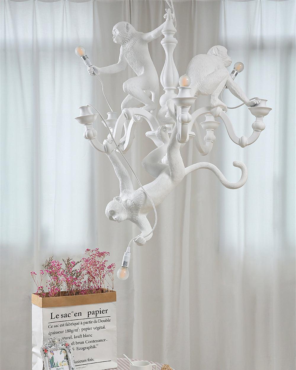 Lámpara de Techo Monkey Chandelier de Resina y Metal – Lámpara Colgante Moderna para Interiores, Compatible con LED 8