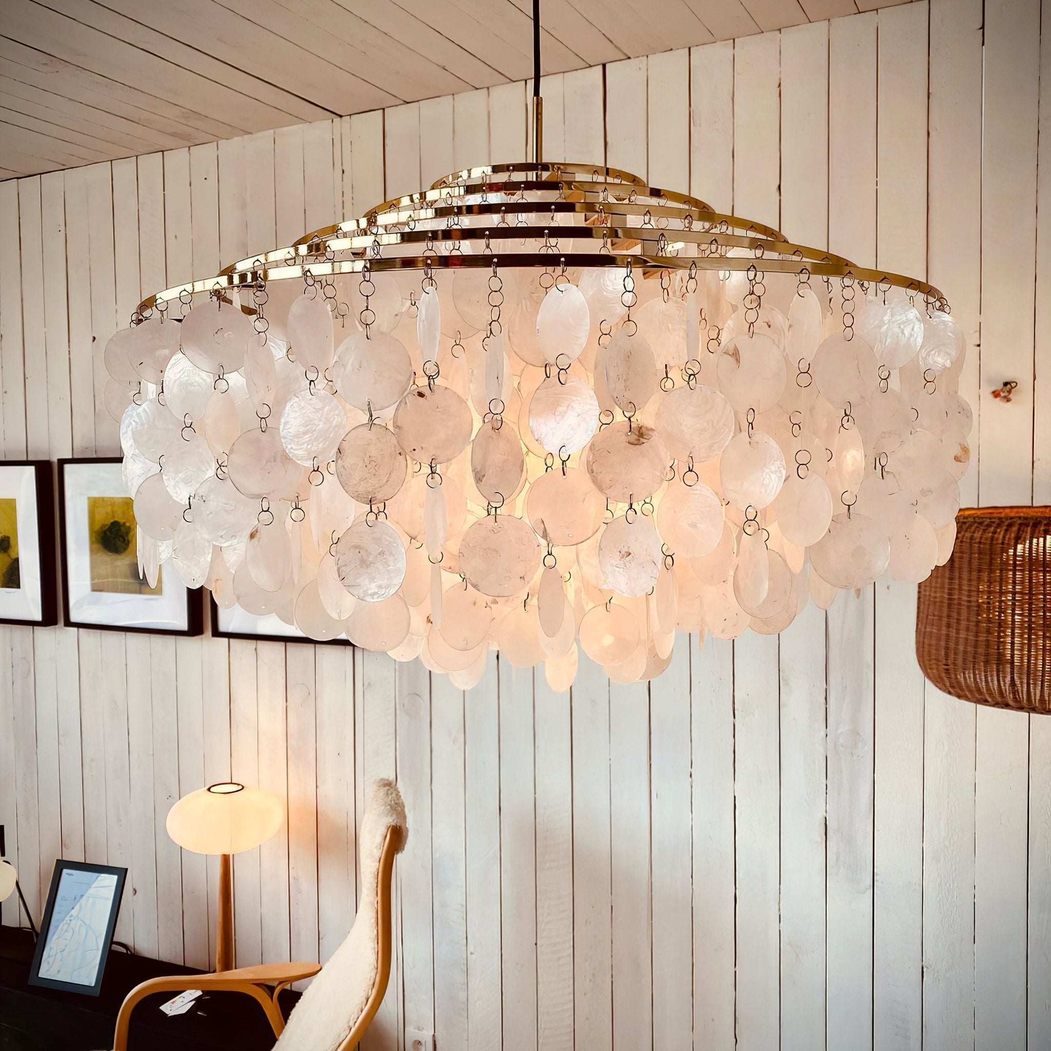 Lámpara de Techo Redonda de Conchas en Cromo, Lámpara LED Moderna Ajustable, Varios Tamaños para Iluminación Elegante 5