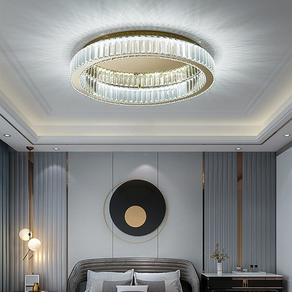Lámpara de Techo Redonda de Cristal en Color Dorado – Iluminación Elegante para Salas 4