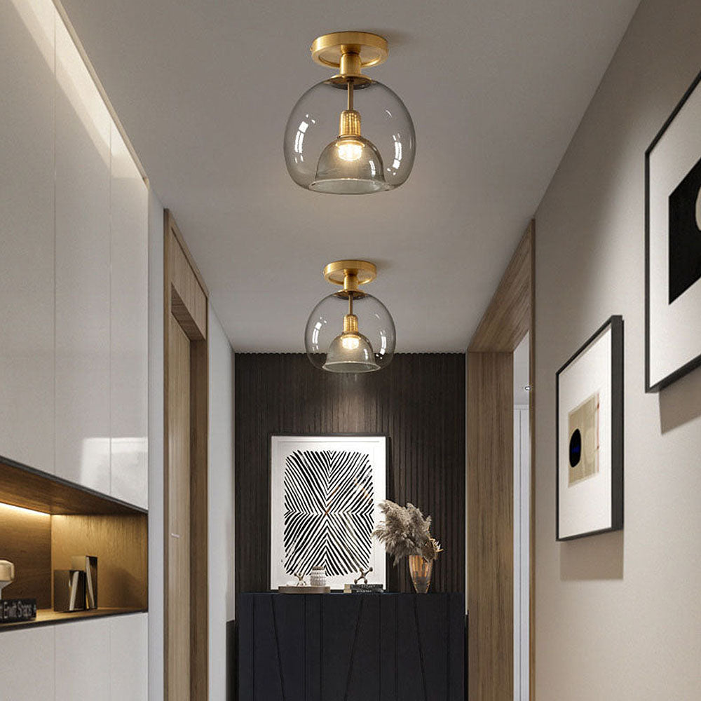 Lámpara de Techo Redonda de Vidrio y Cobre, Estilo Escandinavo Moderno para Iluminación Minimalista en Salas y Comedores 2