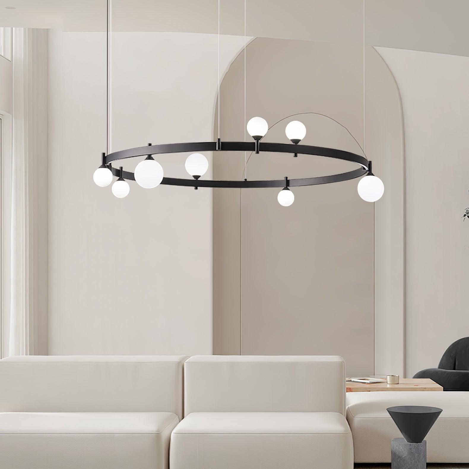 Lámpara de Techo Redonda de Vidrio y Metal, Diseño Moderno Ajustable en Altura, Disponible en Negro y Blanco, 82cm/102cm 3