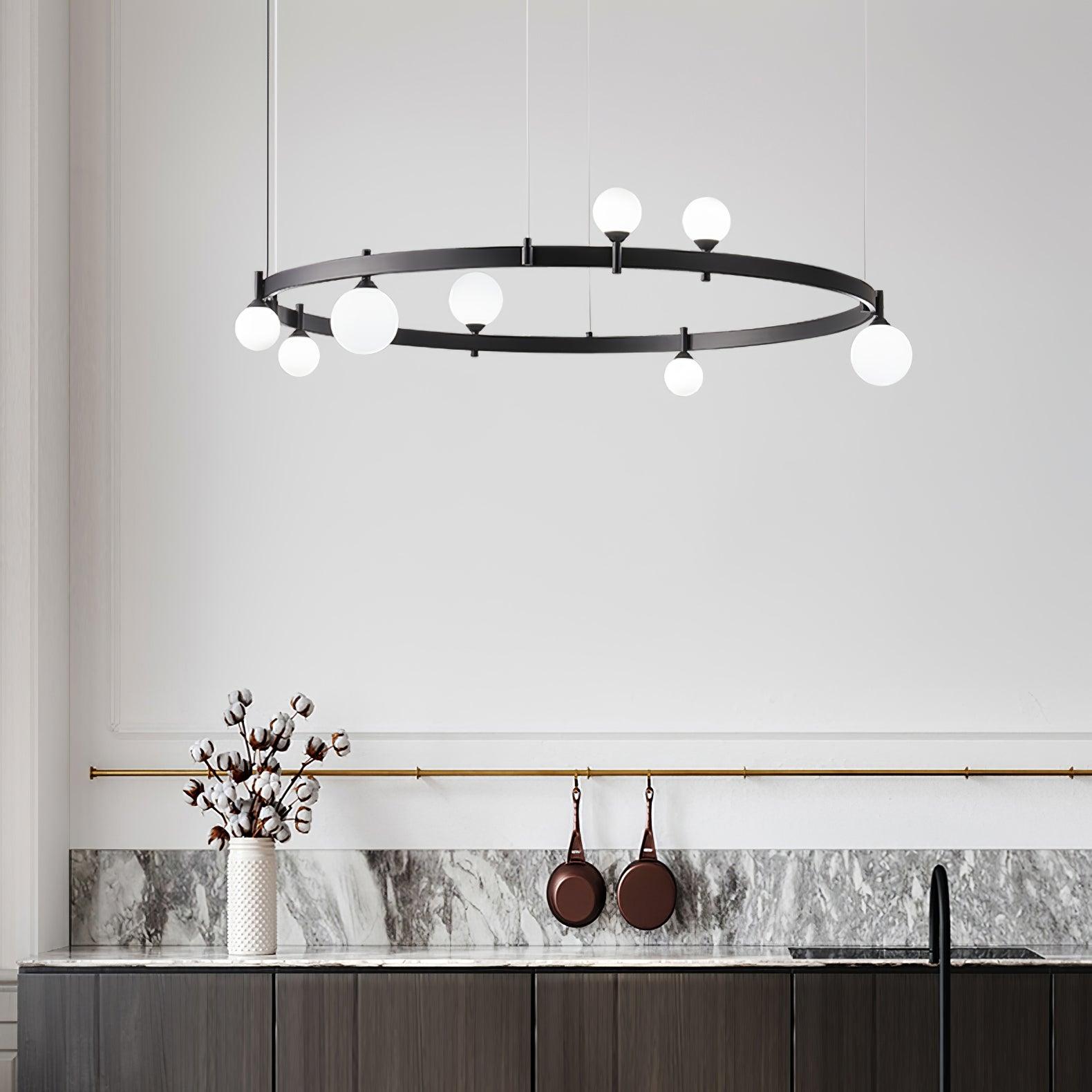 Lámpara de Techo Redonda de Vidrio y Metal, Diseño Moderno Ajustable en Altura, Disponible en Negro y Blanco, 82cm/102cm 6
