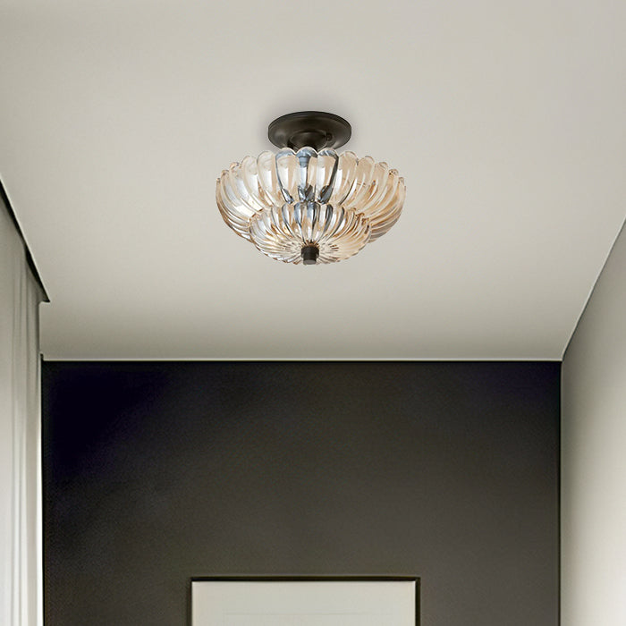 Lámpara de Techo Semi-Flush de Vidrio Ámbar Vintage – Iluminación Elegante para Comedores y Salones 1