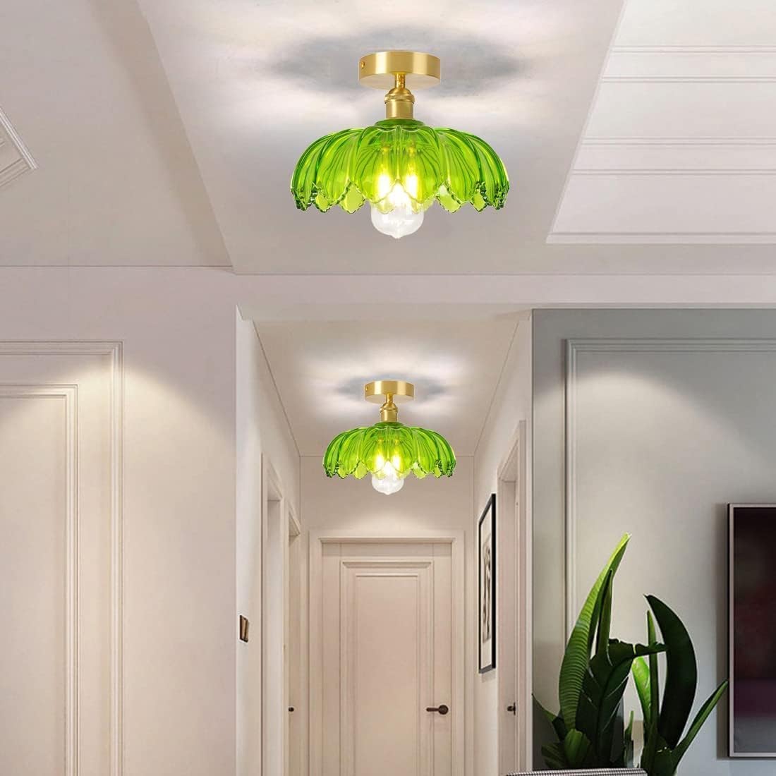 Lámpara de Techo Semi-Flush de Vidrio Verde Minimalista para Interiores Modernos 0
