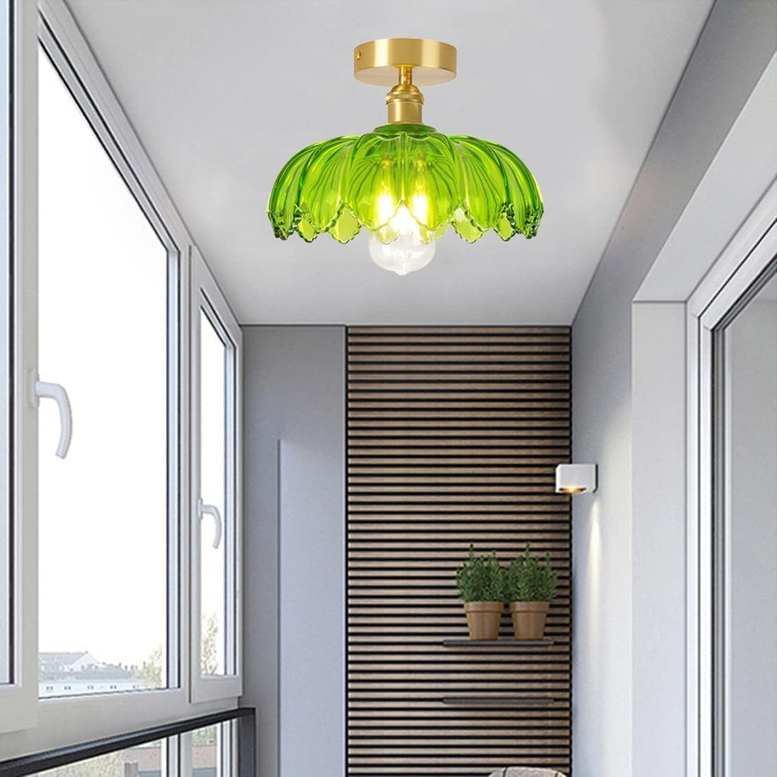 Lámpara de Techo Semi-Flush de Vidrio Verde Minimalista para Interiores Modernos 1