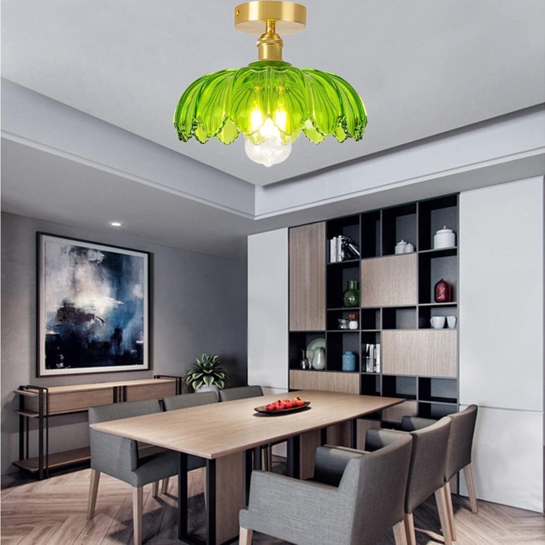 Lámpara de Techo Semi-Flush de Vidrio Verde Minimalista para Interiores Modernos 3