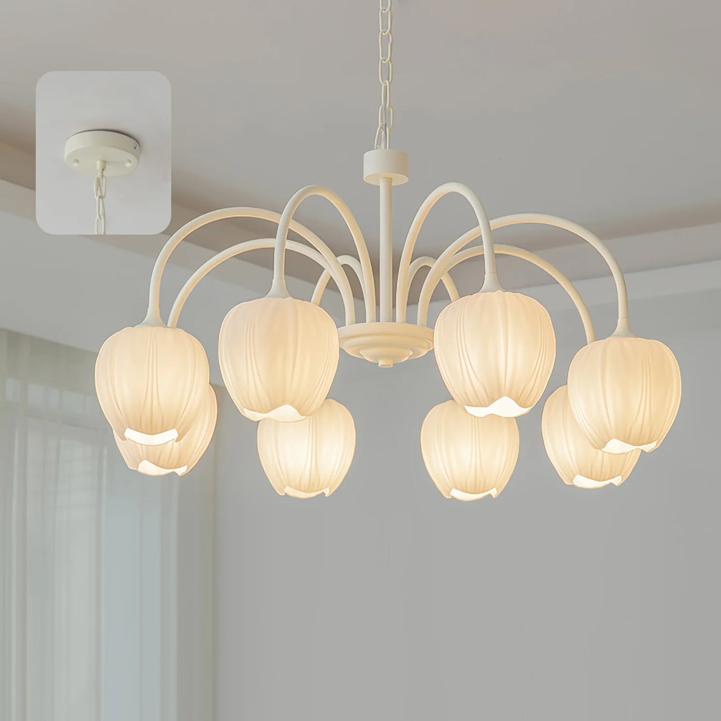Lámpara de Techo Tulip Matcha con Pantalla de Vidrio Blanco y Estilo Moderno – Disponible en 5, 6 y 8 Luces 10