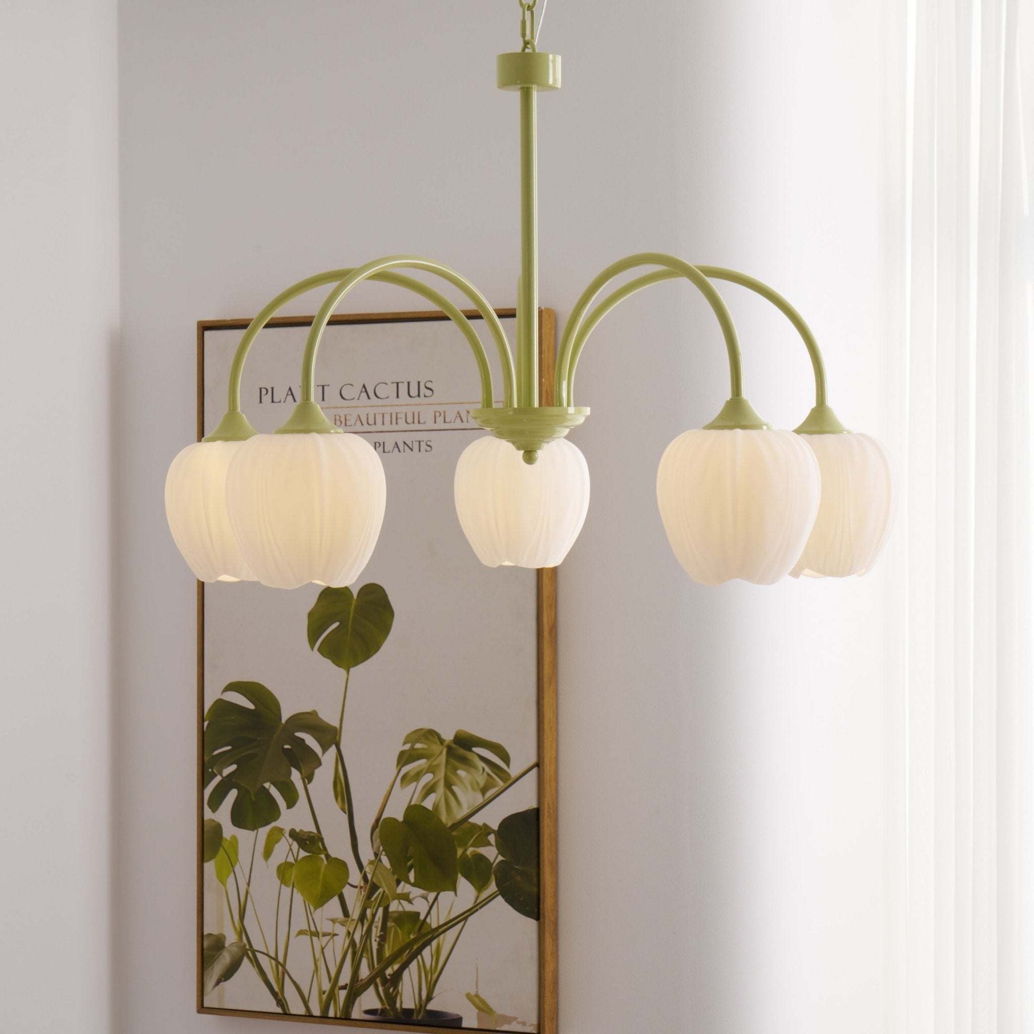 Lámpara de Techo Tulip Matcha con Pantalla de Vidrio Blanco y Estilo Moderno – Disponible en 5, 6 y 8 Luces 2