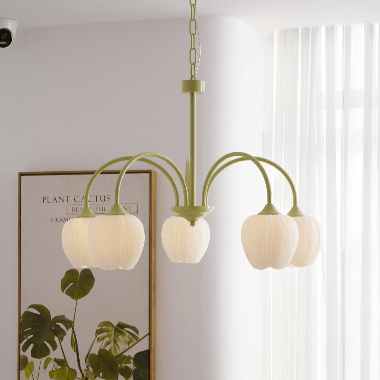 Lámpara de Techo Tulip Matcha con Pantalla de Vidrio Blanco y Estilo Moderno – Disponible en 5, 6 y 8 Luces 4