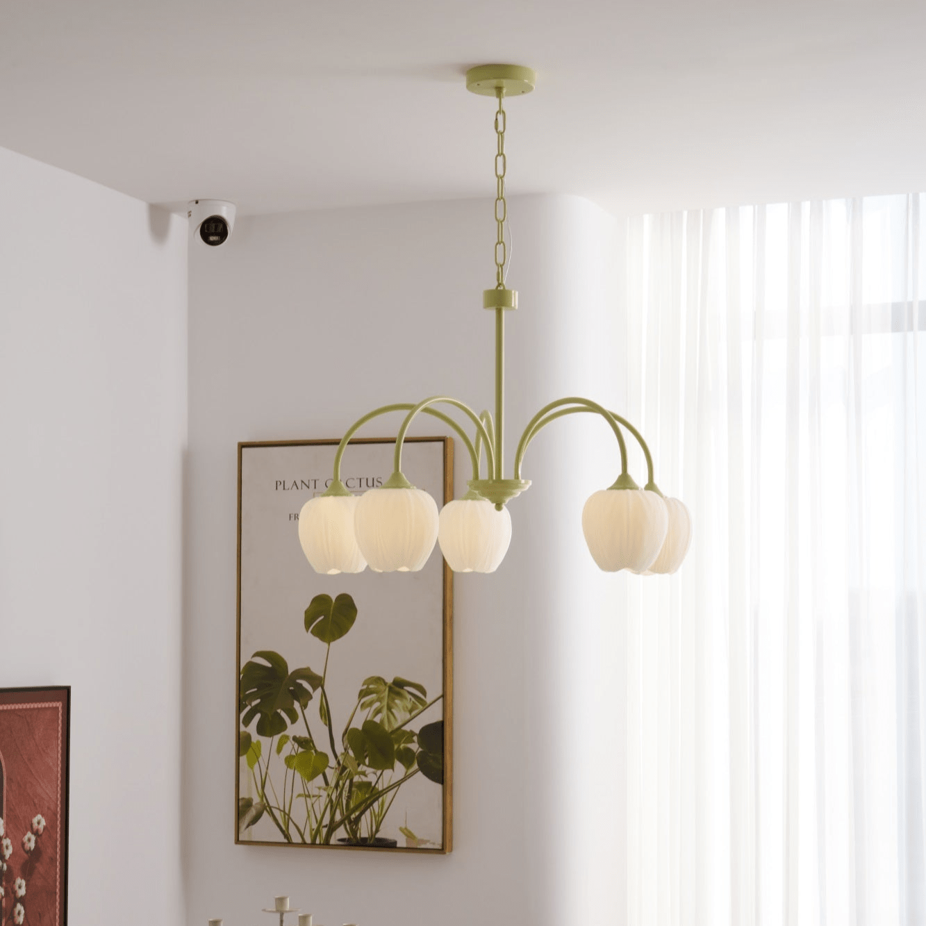 Lámpara de Techo Tulip Matcha con Pantalla de Vidrio Blanco y Estilo Moderno – Disponible en 5, 6 y 8 Luces 5