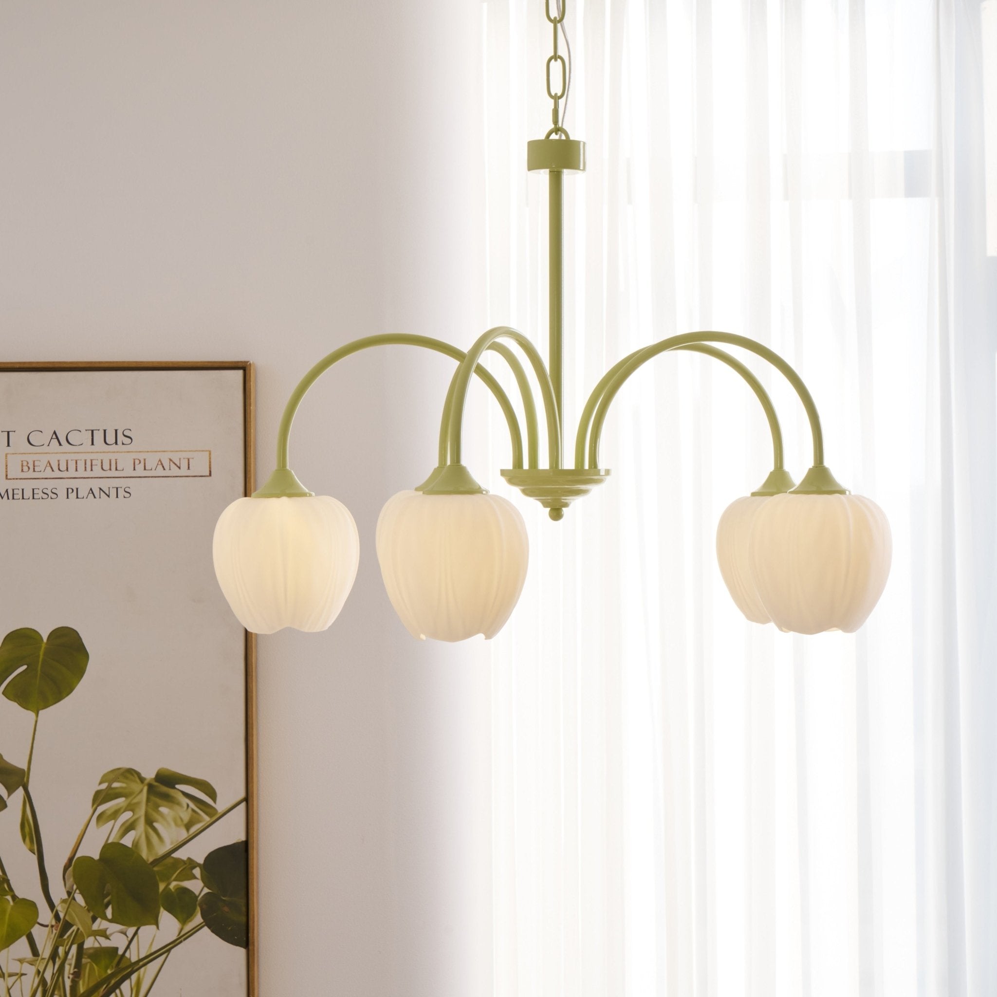 Lámpara de Techo Tulip Matcha con Pantalla de Vidrio Blanco y Estilo Moderno – Disponible en 5, 6 y 8 Luces 6