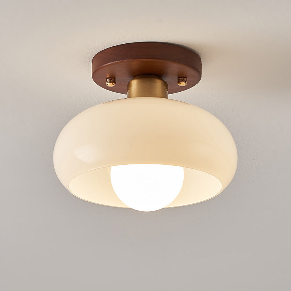 Lámpara de Techo Vintage Francesa en Crema con Pantalla de Vidrio para Pasillo 1