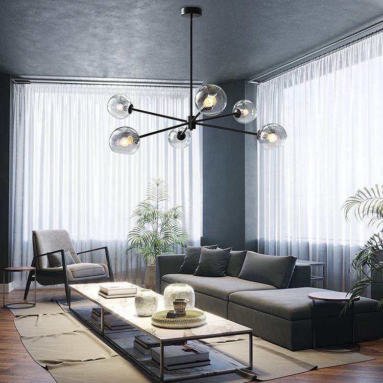 Lámpara de Techo de Cristal con 6 Luces, Diseño Moderno y Acabado en Oro y Negro 2