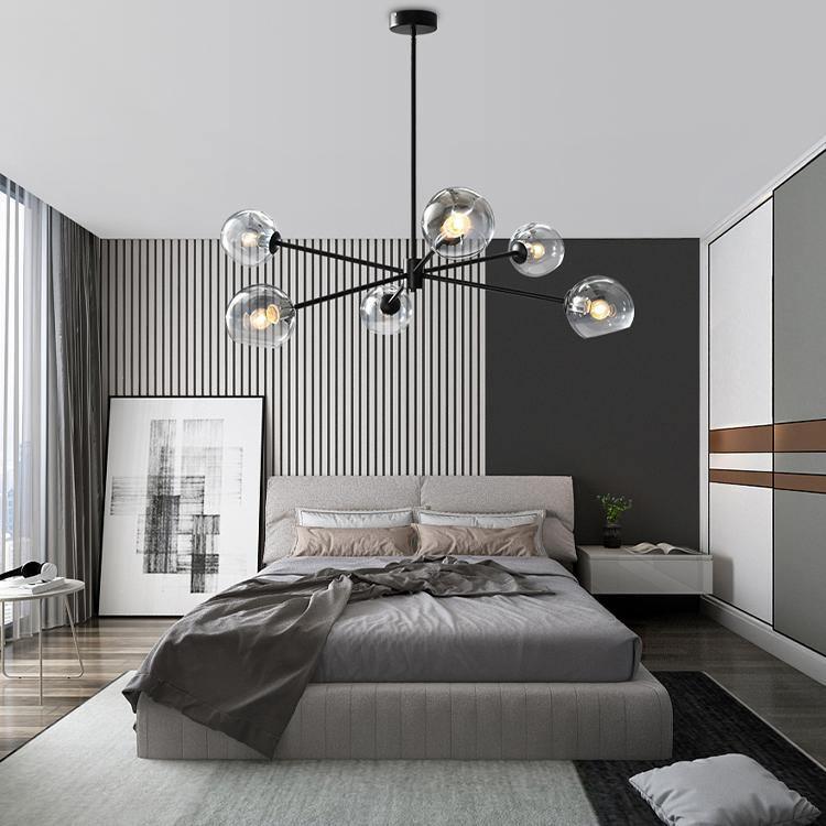 Lámpara de Techo de Cristal con 6 Luces, Diseño Moderno y Acabado en Oro y Negro 3