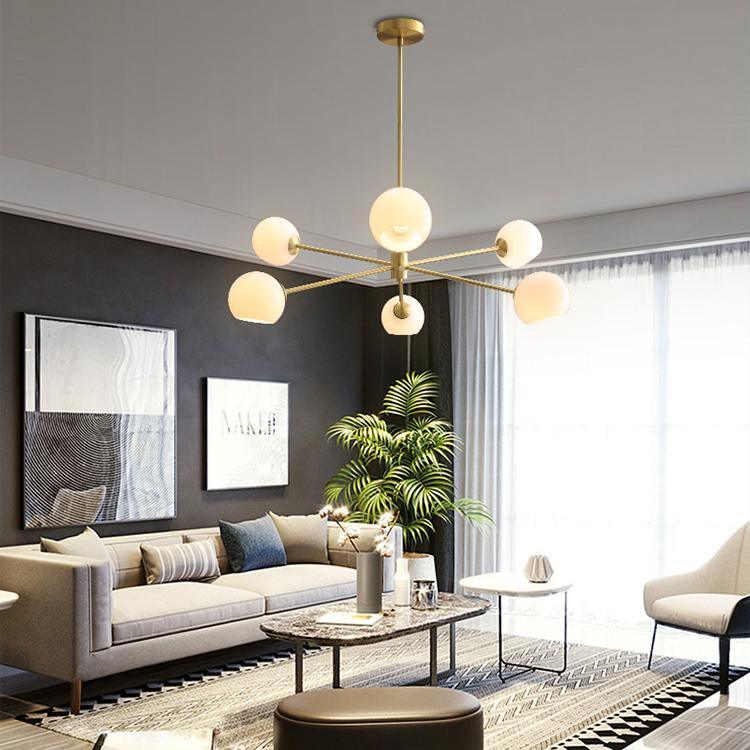 Lámpara de Techo de Cristal con 6 Luces, Diseño Moderno y Acabado en Oro y Negro 8