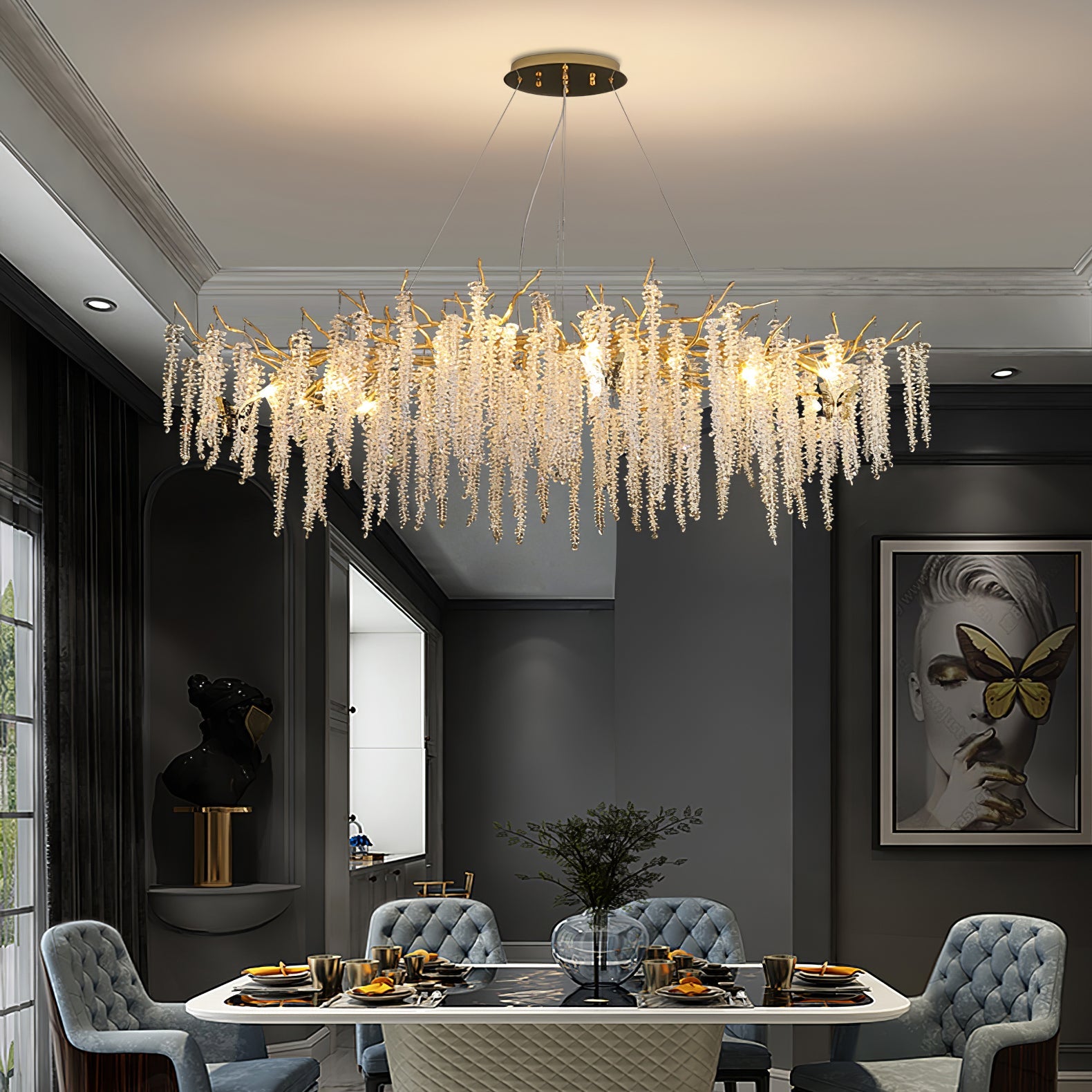 Lámpara de Techo de Cristal en Forma de Flor de Glicinia – Diseño Elegante y Sofisticado 3