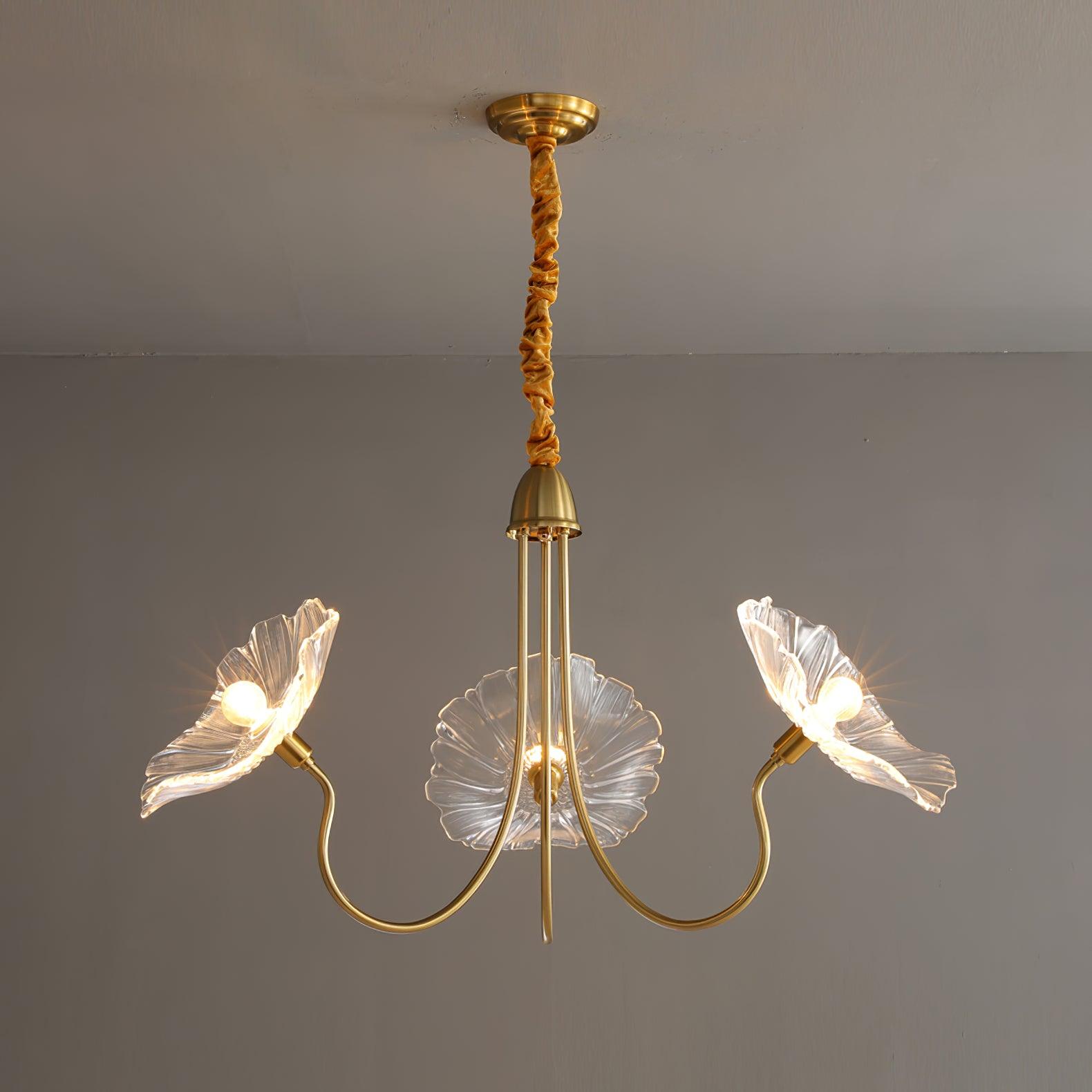 Lámpara de Techo de Cristal en Forma de Hoja de Loto, Acabado en Oro, Diseño Moderno para Iluminación Interior 0