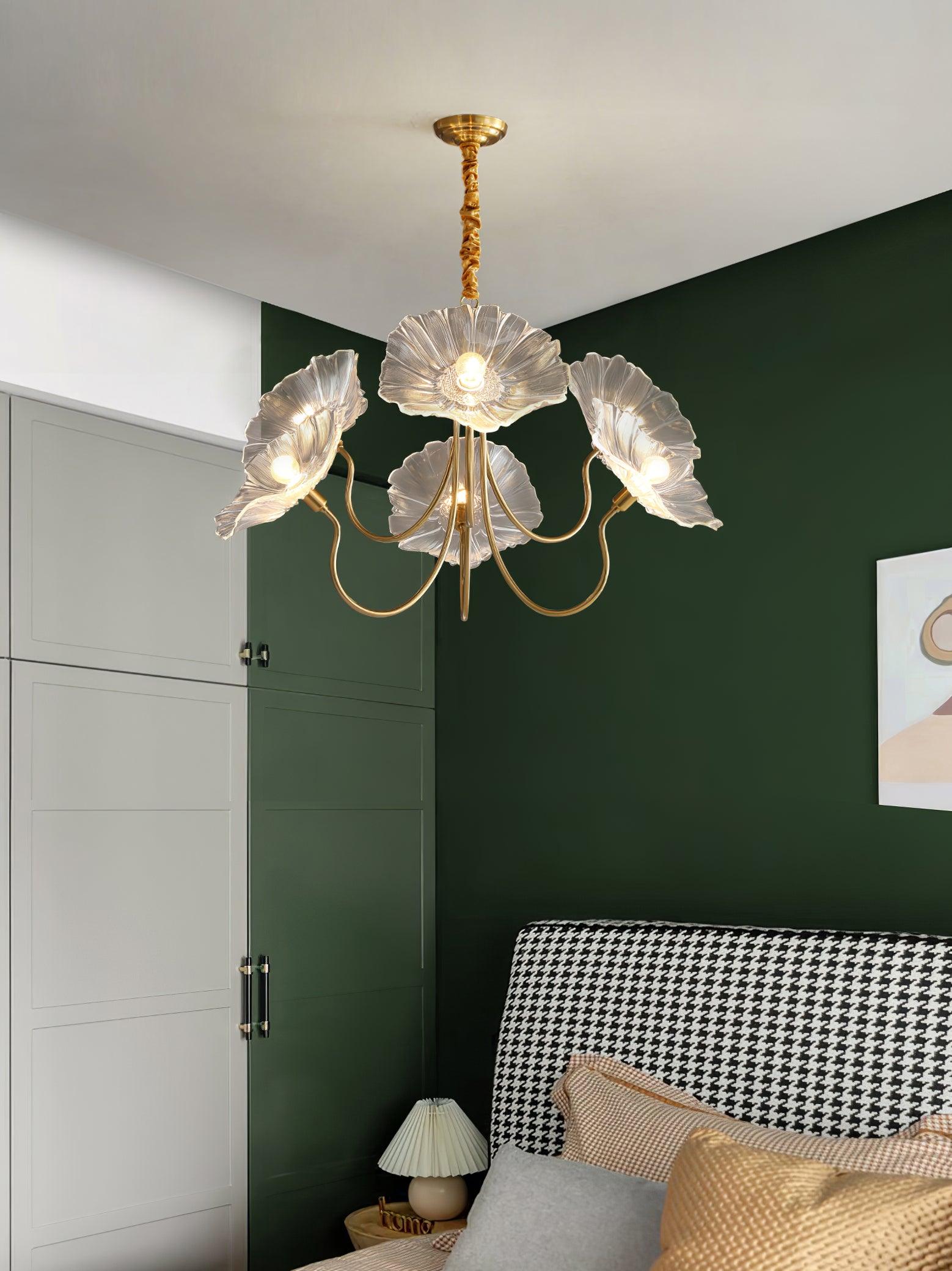 Lámpara de Techo de Cristal en Forma de Hoja de Loto, Acabado en Oro, Diseño Moderno para Iluminación Interior 4