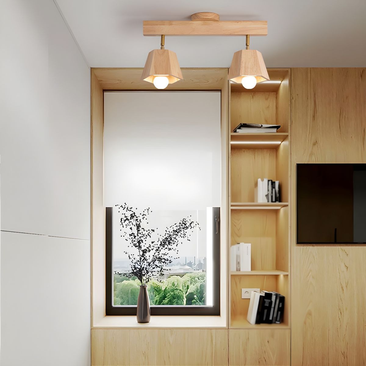 Lámpara de Techo de Madera Ajustable, Diseño Minimalista para Sala de Estar, Iluminación Eficiente y Acogedora 4
