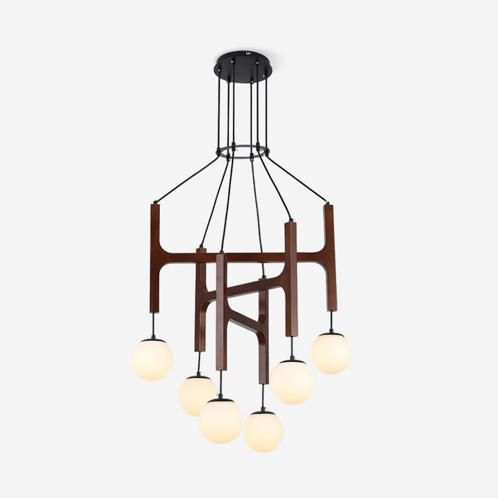 Lámpara de Techo de Madera Astra con Pantallas de Vidrio – Diseño Minimalista y Elegante 1
