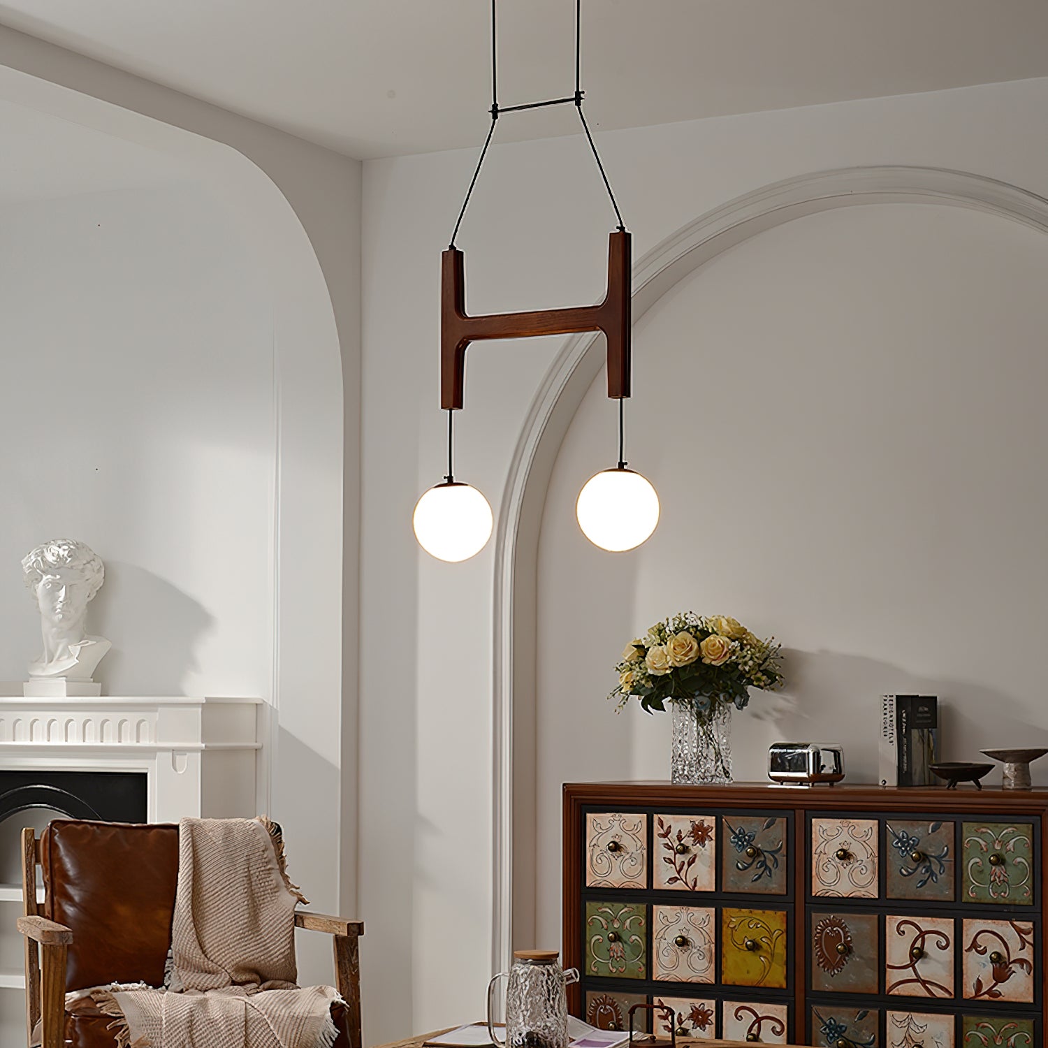 Lámpara de Techo de Madera Astra con Pantallas de Vidrio – Diseño Minimalista y Elegante 3